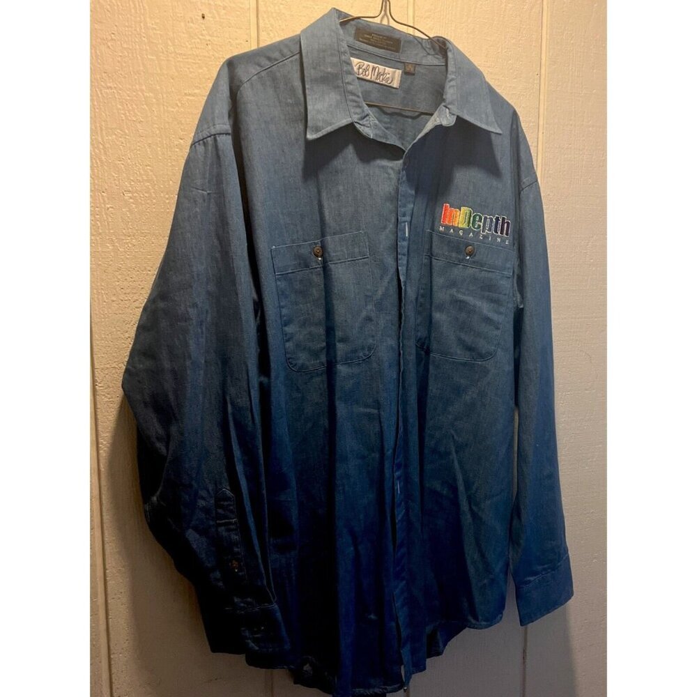 Bob Mackie Custom Made Denim Button Up Shirt Mens… - image 1